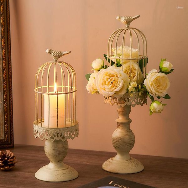Держатели свечей винтажный домашний декор металл аристократический стиль птичья клетка свеча.