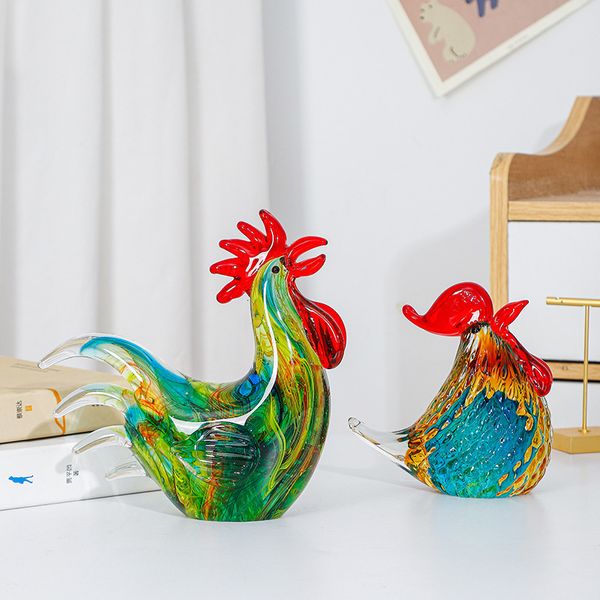 Oggetti decorativi Figurine vetrate in cristallo mini gallo galinea pollaio decorazione cargo artigianato per animali da tavolo regali di festival ornamenti 230818