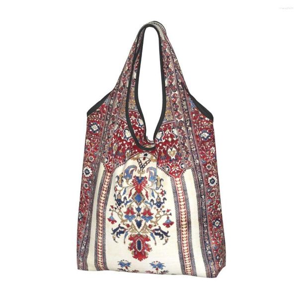 Sacchi per la spesa riutilizzabile antica bohémien tappeto di seta persiano donna tote tote portatile geometrica kilim shioruger shopper