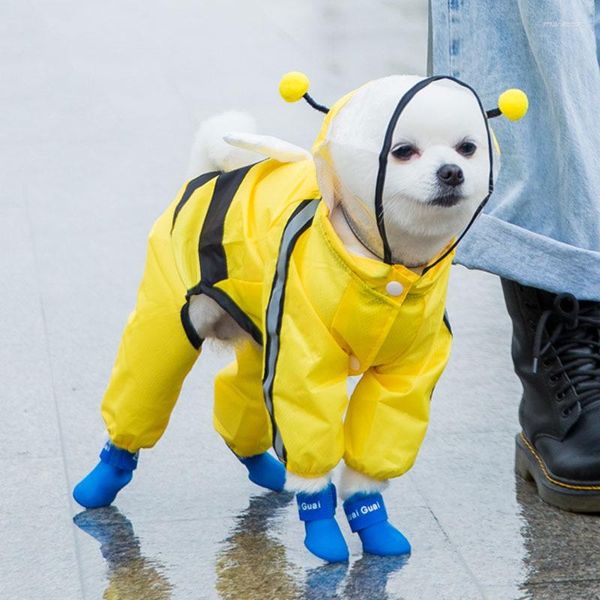 Hundebekleidung kleine Biene Teddy Kleidung vier Beine All -Inclusive -Regenmantel für kleine und mittelgroße Hunde Sommer Walking wasserdicht