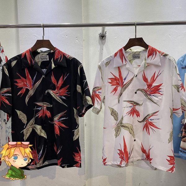 Camicie casual maschile estate wacko maria beach camicia per uomo uccello di paradiso stampare donne 1: 1 hawaiano di alta qualità hawaiano