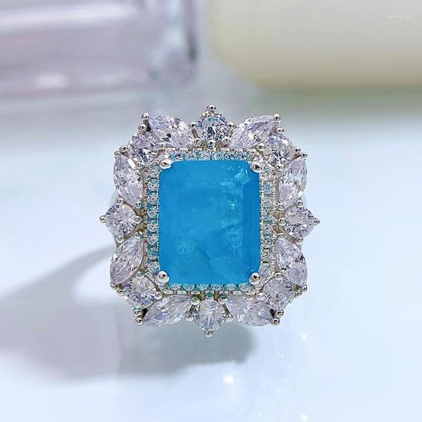 Cluster Rings Spring Qiaoer 925 стерлинговой серебро Paraiba Tourmaline Charms Gemstone Lab Diamond Wedding Gunding Band Fine Jewel