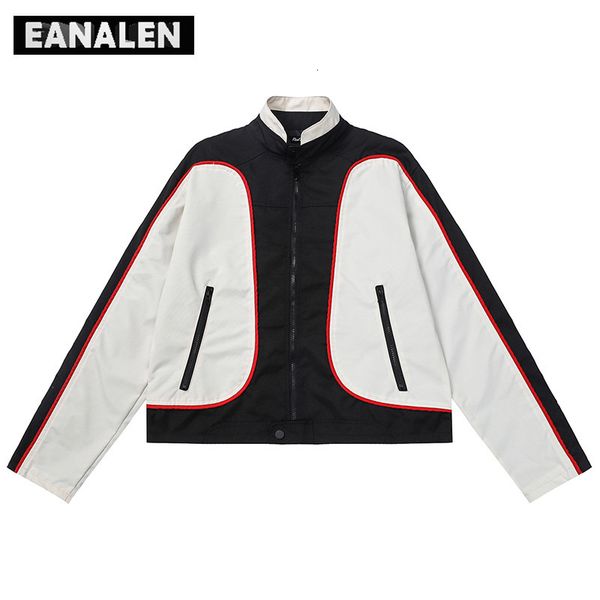 Herrenjacken Harajuku Retro Colorblock Biker Racing Jacke übergroß