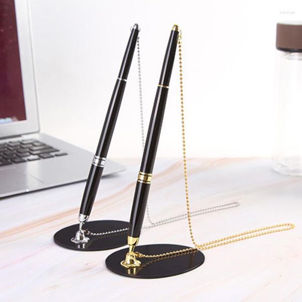 1pc Brand Sticky Desk Cenas com cadeia Bank Counter Pen Metal Signature for Office El