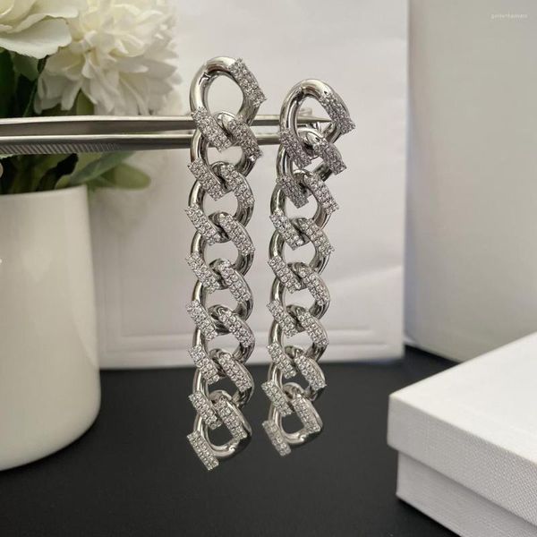 Orecchini doganici Brand di alta qualità marca di marca argentata Crystal Aur Clip Long Ear Clip Women Gioielli Tendenze