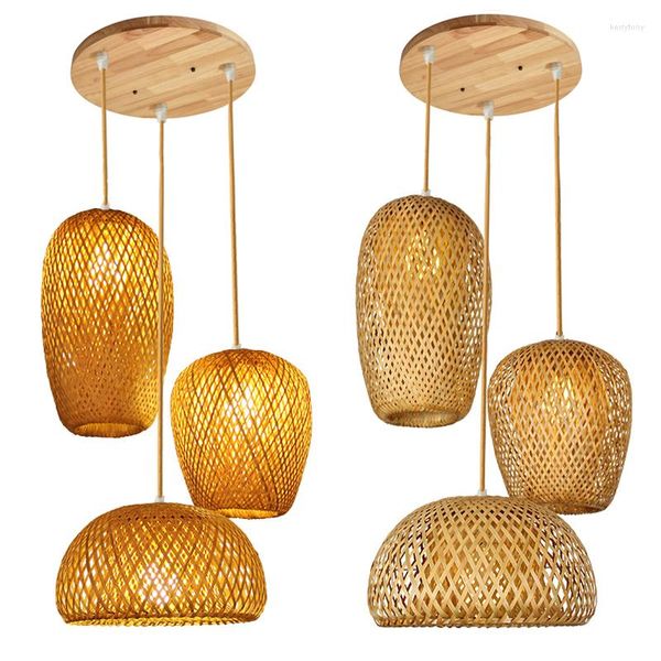 Chandeliers feitos artesanais de vime natural liderado por lanterna de lanterna de bambu lanternas de vime de vime de vime com tecido lâmpadas e27 lâmpadas penduradas