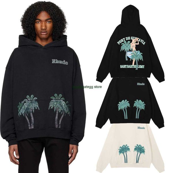 Aspy Herren Hoodies Sweatshirts 2023 Herbst/Winter Mode Rhude Coconut Beach Print hoher Gewicht reine Baumwolle Terry Lose Pullover für Männer und Frauen