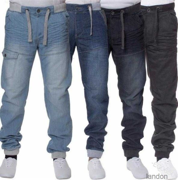 Men039s джинсы плюс размер мужской шнурок средней талии осенний осенний мода и повседневная маленькая нога Привязка кармана5293691