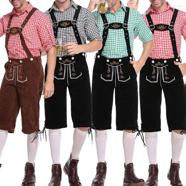 Herren Trainingsanzüge traditionelle bayerische Bier -Shorts Outfit Deutschland Oktoberfest Kostüme Erwachsener Männer Overall Hemd Hut Hosspanner Set Halloween