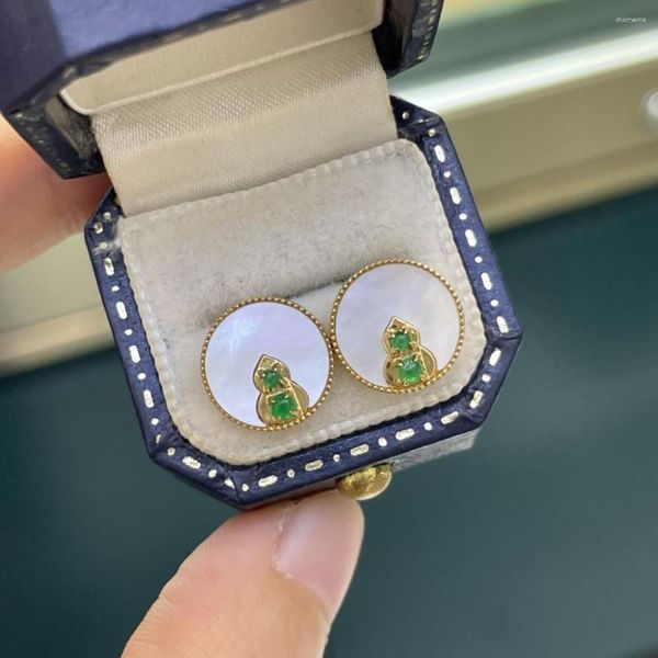 Orecchini per borchie SX Solid 18K Gold Nature Nature 0.15Ct Green Emerald per donne regali di compleanno di gioielli