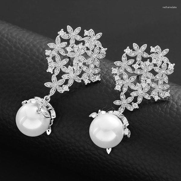 Dangle Ohrringe Huami Drop Pearl Fine Schmuck 925 Zirkon Luxusblume 2023 Stil für Frauen Hochzeitsfeier Großhandelspreis