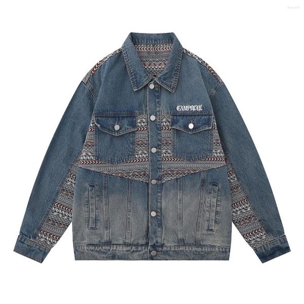 Herrenjacken leckbarer ethnischer Stil Patchwork Denim Jacke 2023 Modus Streetwear Herbst Outdoor Outdoor -Mantelmänner Frauen dünner Mantel