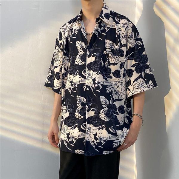 Camicie casual da uomo stampa estiva camicia manica corta uomo società maschile abito abito coreano seta ghiacciata hawaiano