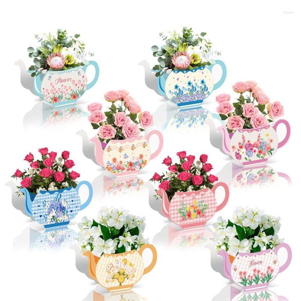 Wrap regalo 12 scatole imballaggi in cartone Tea Party Flower Display Design in pentola simpatica Famella Acqua Cassa Candy