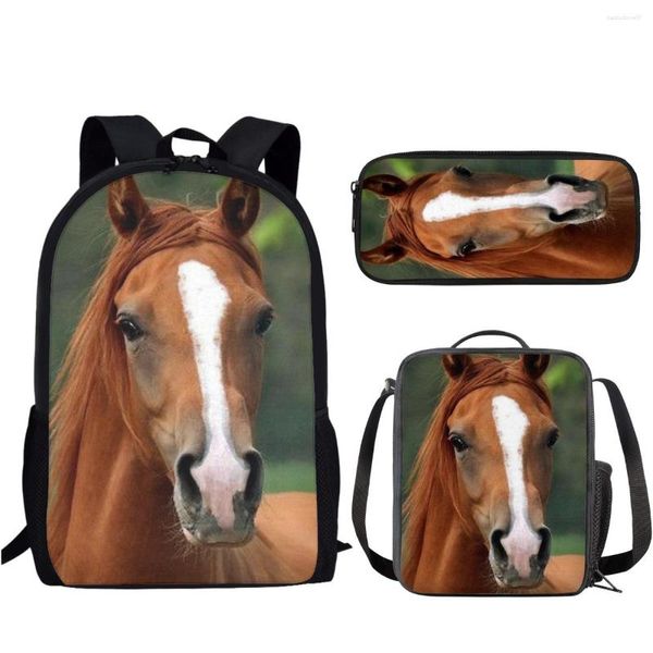 Bolsas escolares padrão de cavalos loucos adolescentes definidos para animais fofos bookbag desenho animado impressão infantil laptop casual mochila mochila