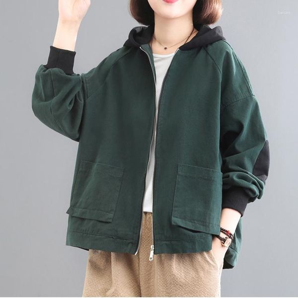Kadın Ceketleri 2023 Kore moda arka çizgi film baskılı kısa ceket gündelik ceket uzun kollu patchwork cep fermuar dış giyim