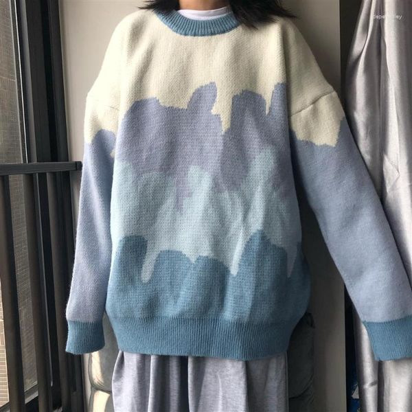 Женские свитера Harajuku Blue Sweater Женский стиль корейская мода зеленый пуловер Джампер Женская японская каваи теплый топ зима