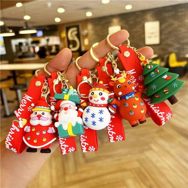 2024 niedlicher Weihnachtsmann Santa Snowman Design 3D Cartoon Gummi Keychain Weihnachtsbaum Dekorative Flaschen Weihnachtsgeschenktasche Anhänger