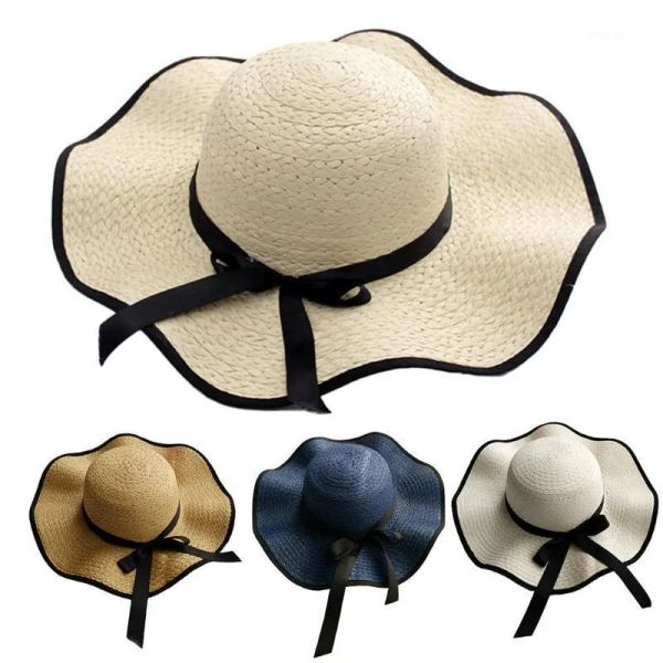 DONNE DONNA POLLAGO BOWKNOT WEAVE WAVY WAVY WIRD BRIM CLIM CRUCE SULDOOR SPIAGGIA OUTDOOR SUNHAT Cap Cappello Anti Uv Cap Girls Sun Hat Panama