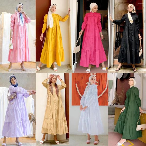 Roupas étnicas abaya mulheres abertas mangas compridas maxi vestido muçulmano kaftan dubai button manto casual jilbab vestido árabe islâmico eid ramadã