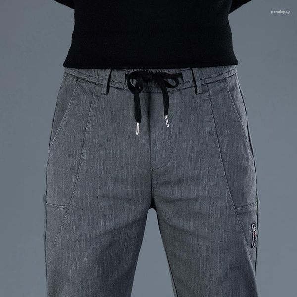 Pantaloni maschili primaverili elasticità morbida elasticità inquieta e elasticità tasca a colori solidi Corea Korea grigia Black Works Maschio 38