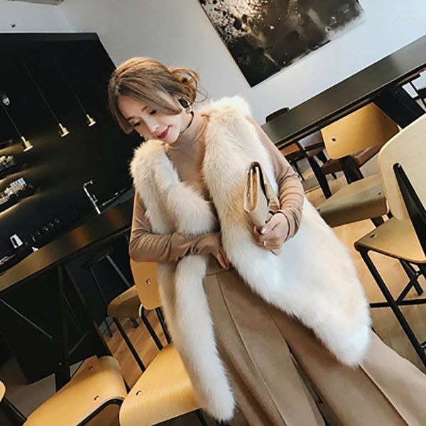 Furia da donna Fase coreana Elegante Lady Fux Coat Sleeveless Winter Fall Fall Long Women Vest 2023