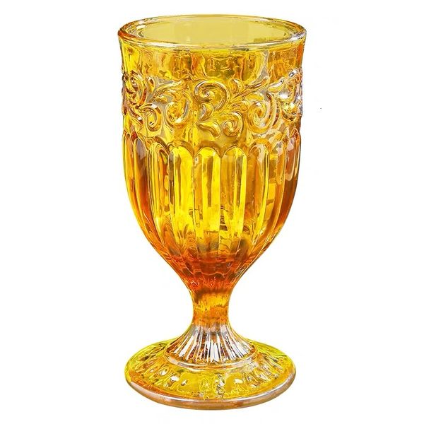 Weingläser Bernsteinbecher Getränke Wassersaft Tassen Glas Relief Goblet Vintage gepresstes Muster Hochzeit 10oz 230818