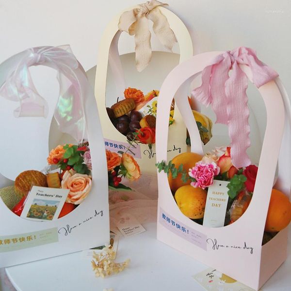 Wrap regalo 5pcs Gioiolo della dea grandi scatole portatili pacchetto fiore imballaggio Pink Bag di San Valentino di finestre ovali scatole