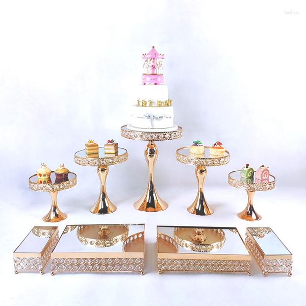 Strumenti per panetteria 3-11pcs Crystal Cake Stand Set Metal Mirror Cupcake Decorations Dessert Piedistale Fare