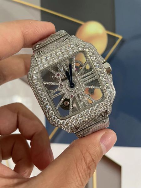 Relógio masculino suíço 4S20 Edição Ronda Diamante Completamente Gelo Grande Esqueleto Moldura Super Quartzo Pulseira de Aço Relógio Watc Tdmai
