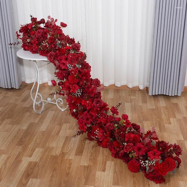Декоративные цветы красная роза гидрангея Большой цветочный шарик искусственные зеленые растения Row Rounder Свадебный фон декор.