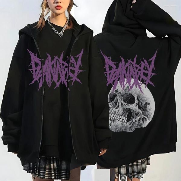 Erkek Ceket Gotik Sıradan Fermuarı Hoodie Ceket Harajuku Retro Kafatası Desen Baskı Sweatshirt Üstler Çift Cadılar Bayramı Cosplay Street Giyim