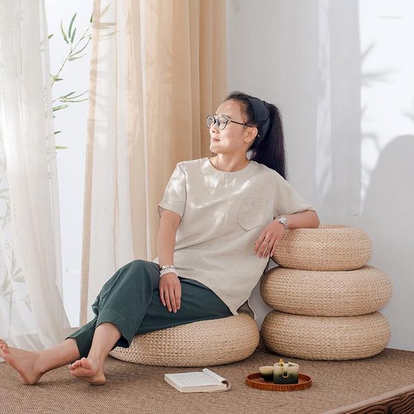 Kissen japanischer Stil Verdickter Futon Meditation Tatami Rattan rund Yoga natürlicher Stroh gewebter Kowtow Dekor Geschenk