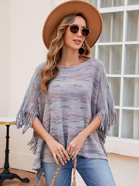 As blusas femininas são femininas listradas com tassel malha malha suéter tricô de tricô tops jumpers femininos 2023 streetwear shawl