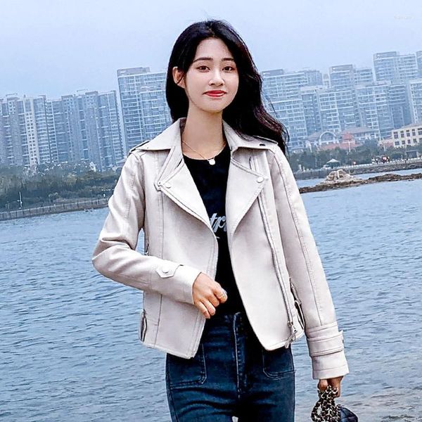 Giacche grigie in pelle da donna per donne 2023 cappotto autunno moto sottile coreano