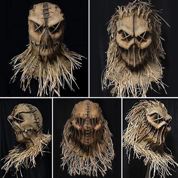 Máscaras de festa Halloween Scarecrow Cabeça com luvas e figurino de chapéu Chapesar para máscara de ar