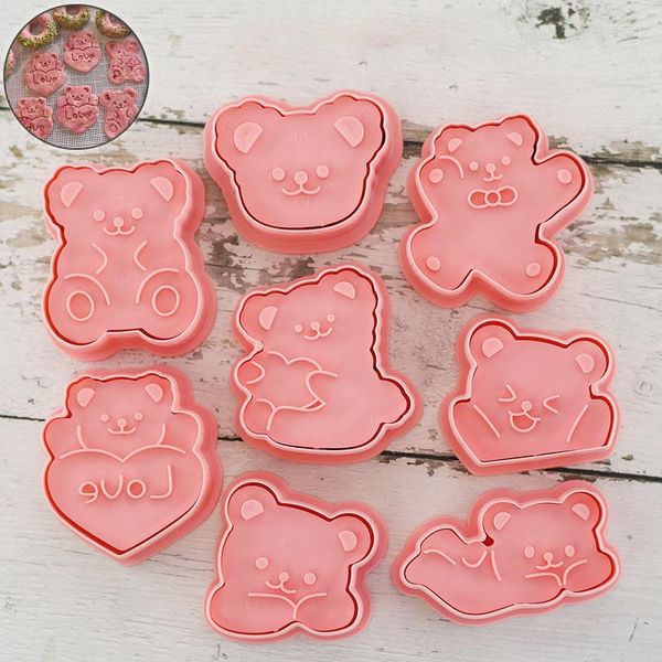Stampi da forno 8pcs/set di animali carini cookie taglierina in plastica 3D geometrica Embosser di timbro per pasticceria per la pasticceria