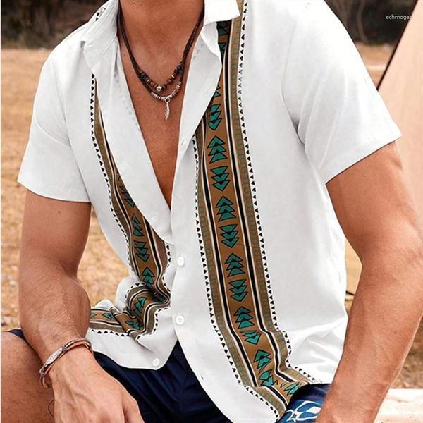 Camisas casuais masculinas 2023 camisa de verão elementos da moda étnica da moda ao ar livre de botão havaiano macio e confortável