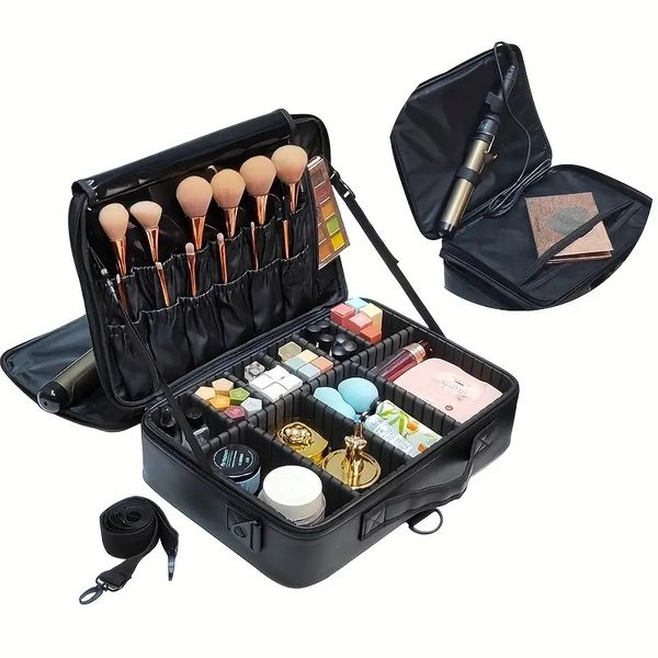 Custodia da viaggio per il treno per il trucco professionale organizzatore di sacchetti cosmetici PU PETTA Portable Artist Storage Compartments Compartments Tool Cax con divisori regolabili