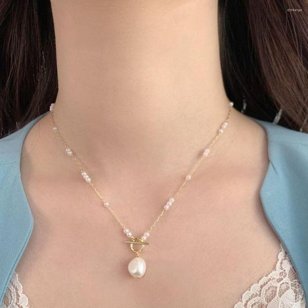 Anhänger Halsketten Geometrische Tulpe Halskette OT Verschluss Schloss gemischte grüne Steine ​​Edelstahl Perle Barock Perle