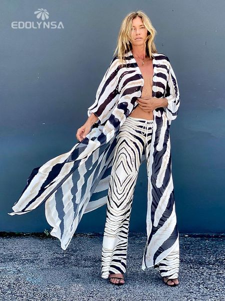 Copritura 2022 zebra pattern Tunica in chiffon bianco Plus Size Sexy Beach Wear Kimono Summer Clothing for Women Tops and Gouses Shirts A792