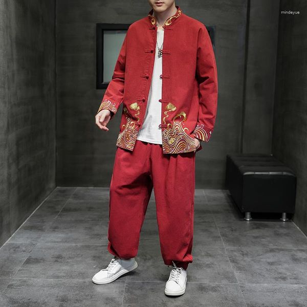 Мужские спортивные костюмы M-5xl Plus Size лягушка кнопка традиционная китайская одежда для весенней осени уличной одежды Облако окрашенные наборы куртки