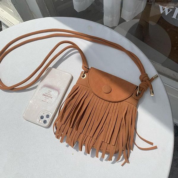 Borse da sera American Vintage Tassel Mobile Phone Borse Women's Spalla Crossbody Square Samiglia Fuce Harbor Style