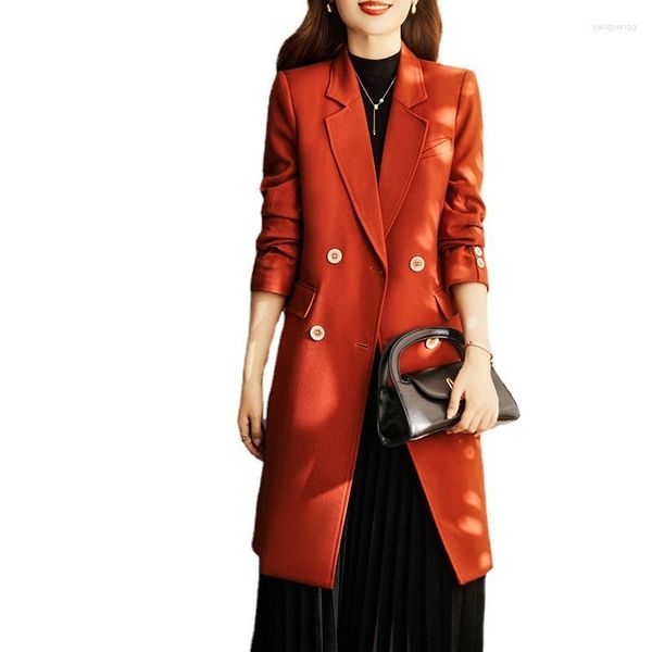 Trench feminina casacos de outono inverno long women coup moda moda de rua coreana slim manto casual elegante blazers preto blazers quebra -vento