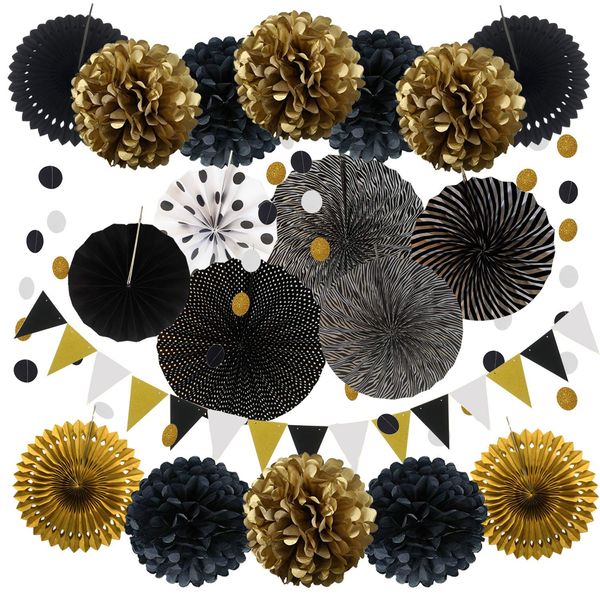 Altre forniture per feste di eventi Halloween Decorazione Black Paper Pom Poms Flowers Fan Ball Triangle Streamer Wedding Baby Shower Happy Birthday 230818