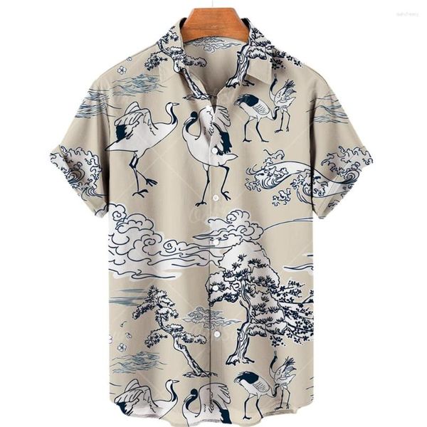 Camisas casuais masculinas camisa vintage de algodão estampado algodão floral de grandes dimensões havaiano