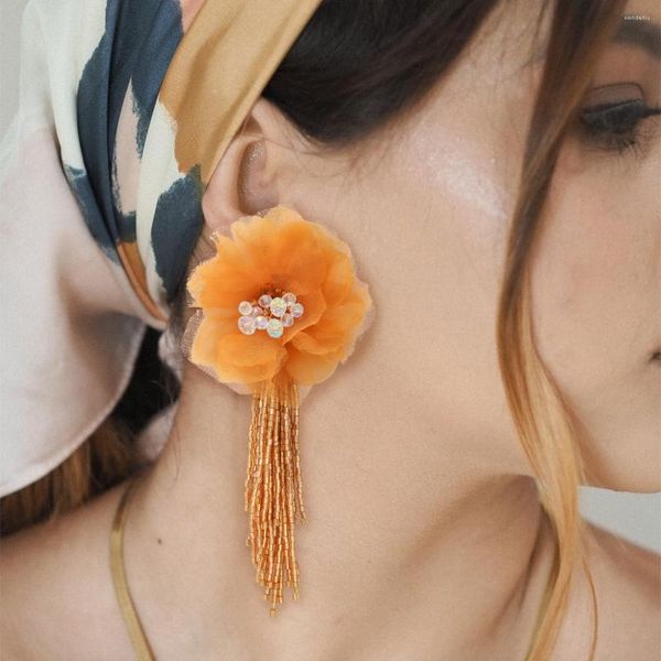 Brincos de Moda Bohemiana Biços acrílicos Tassel Tassel Flor de renda artesanal para mulheres Jóias de declaração 2023 tendência