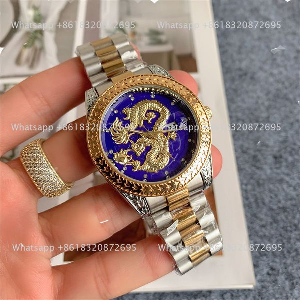 Moda Full Brand Wrist Watch Men Masculino Chinês Dragon Style com LOGOTO LOGOTO METAL STEEL Band Quartz Clock Ro 145