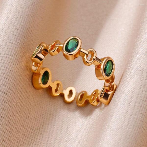 Обручальные кольца зеленый циркон овал для женщин открытый регулируемый кольцо из золотой стали из нержавеющей стали 2023 Роскошные винтажные эстетические украшения