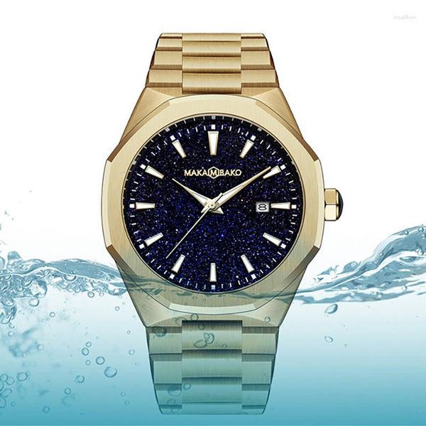 Armbanduhr Gold Edelstahl Männer Quarz wasserdichtes Square Square Starry Sky Dial Männliche Uhr Business 2023 Reloj Hombr